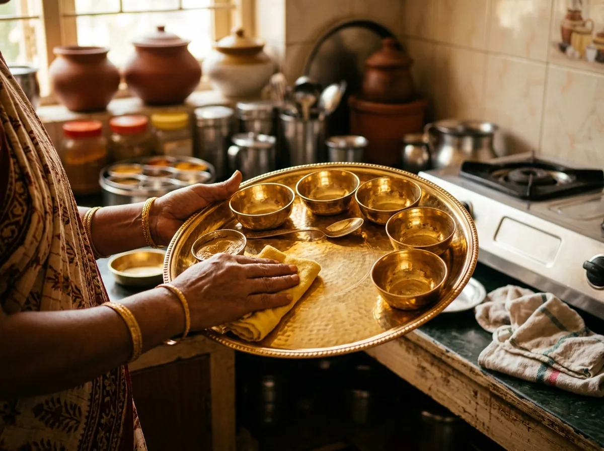 Cleaning brass dinnerware