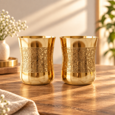 Dumro Style Designer Pure Brass Glass Tumbler - 300 ML