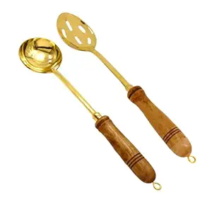 Pure Brass Lead-Free Skimmer Pan Spoon & Ladle Set (14.5 Inch, Set of 2)