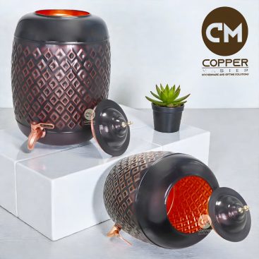Copper-Master Dholak Matka Vintage Diamond 9 Litre Copper Water Dispenser (Matka) Container Pot with Pure Copper and Ayurvedic Health Benefits (9000 ml)