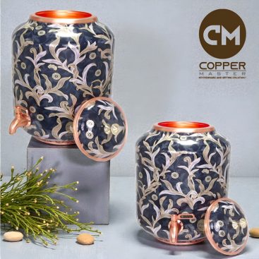 Copper-Master Sheetal Matka 9 Litre Grey Leaf Copper Water Dispenser (Matka) Container Pot with Pure Copper and Ayurvedic Health Benefits (9000 ml)