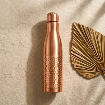 Copper Master 1 Liter Pure Copper Water Bottle - Loban Bottle Half Hammered Dual Finish, Leakproof Ayurvedic Tamra Jal Vessel for Home, Gym, Yoga & Office (1000ml / 34 oz)