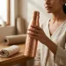 Copper Master 1 Liter Pure Copper Water Bottle - Loban Bottle Half Hammered Dual Finish, Leakproof Ayurvedic Tamra Jal Vessel for Home, Gym, Yoga & Office (1000ml / 34 oz)