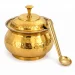 Pure Brass Hammered Ghee Pot with Kalai Tin Lining 300 ml with Fitted Lid and Brass Serving Spoon Hero View