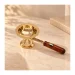 Pure Brass Aarti Diya with Heat Resistant Carved Wooden Handle for Mandir and Puja