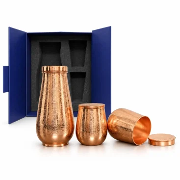 1L Pure Copper Kalash Jar & 2 Lidded Glasses Set – Etched - Amazon Official Listing Image