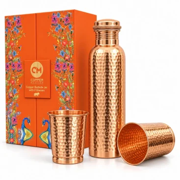 1L Pure Copper Water Bottle & 2 Glasses Set – Hand Hammered - Amazon Official Listing Image