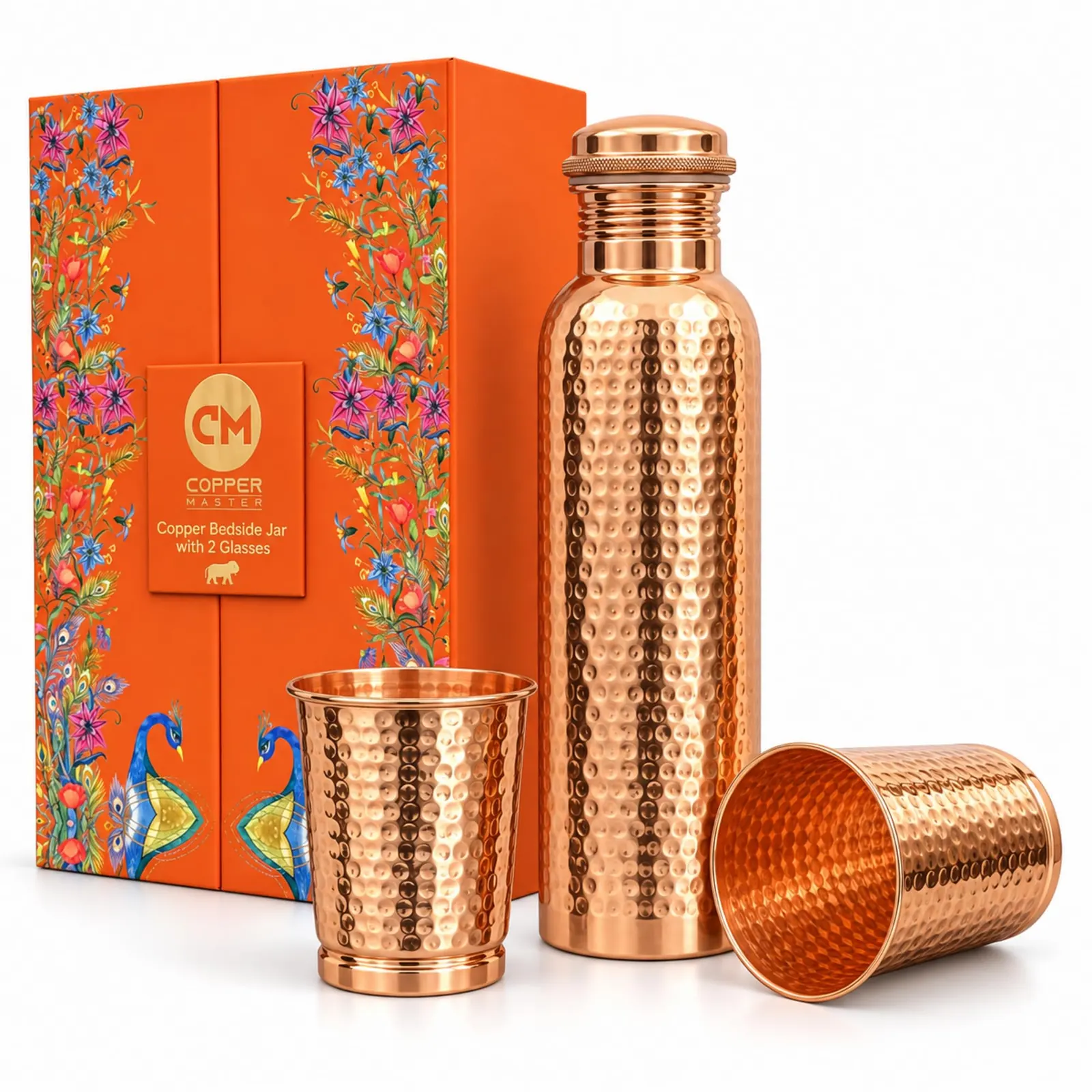 1L Pure Copper Water Bottle & 2 Glasses Set – Hand Hammered - Amazon Official Listing Image 1L Pure Copper Water Bottle & 2 Glasses Set – Hand Hammered - Amazon Official Listing Image