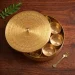 Pure Brass Masala Box 7.5 Inch Small with 7 Katoris and Mini Brass Spoon Hand Etched Floral Lid Top View