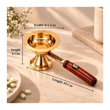 Handheld Pure Brass Aarti Diya Dhoop Lamp in Traditional Home Mandir