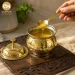 Pure Brass Ghee Pot Serving Fresh Desi Cow Ghee on Wooden Tabletop Setup