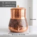 12 Litre Dual Texture Mandala Copper Matka Water Dispenser Tabletop Placement with Copper Tumbler on Kitchen Countertop