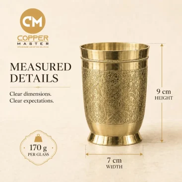 Pure Brass Daana Hand-Etched Drinking Glass Tumbler