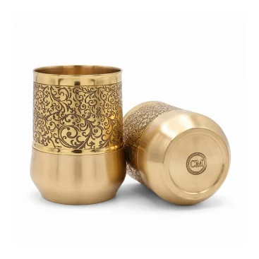Pure Brass Royal Curved Hand-Engraved Water Tumbler