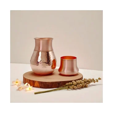 Pure Copper Rajwadi Water Pot with Lid Hand Hammered Finish 550ml 650ml