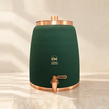 Jaldhara Pure Copper Water Dispenser Matka 13 Litre Matte Green Deco Hero View