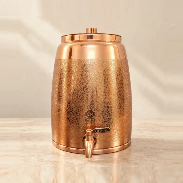 Jaldhara Pure Copper Water Dispenser Matka 13 Litre Floral Carving Hero View