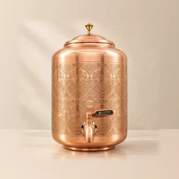 Sheetal Pure Copper Water Dispenser Matka 11 Litre Ornate Carving Hero View