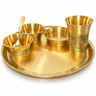 Heritage Pure Brass Thali Set, 6 Pieces (30 cm Plate) - 01_main_B0HM4WMDYN.webp