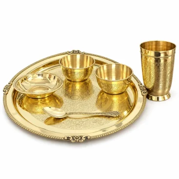 Border Pure Brass Thali Set, 6 Pieces (32 cm Plate) - 01_main_B0HM4WP3ZK.webp