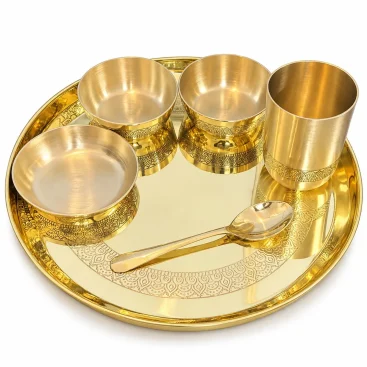 Virasat Pure Brass Thali Set, 6 Pieces (30 cm Plate) - 01_main_B0HM55WKGC.webp