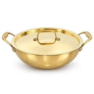 Pure Brass Cooking Kadhai with Lid & Kalai Tin Lining - Slide 1