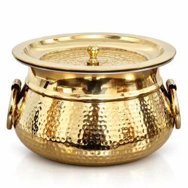 Traditional Punjabi Pure Brass Pateeli with Lid & Kalai Tin Lining (2.5 Litres) - Slide 1