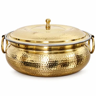 Traditional Punjabi Pure Brass Lagaan with Lid & Kalai Tin Lining (5 Litres) - Slide 1