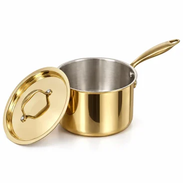 Handcrafted Pure Brass Saucepan with Lid & Kalai Tin Lining (1.5 Litres) - Slide 1