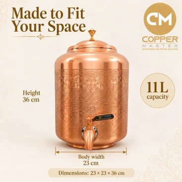 Sheetal 11 Litre Copper Dispenser Dimensions 23x23x36 cm and 11000 ml