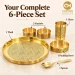Goodluck Pure Brass Thali Set 6 Pieces Exploded View Showing Thali 2 Katoris Pudding Bowl Glass Spoon