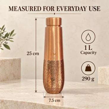 1L Pure Copper Water Bottle Half Hammered Tabletop Lifestyle Display