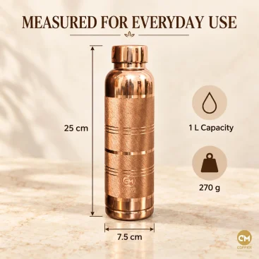 1L Pure Copper Water Bottle Textured Cylindrical Lifestyle Tabletop Display