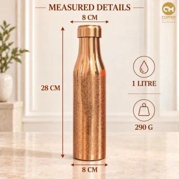 1L Pure Copper Water Bottle Engraved Curved Lifestyle Tabletop Display