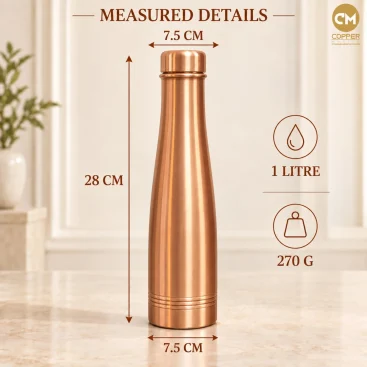 1L Pure Copper Water Bottle Plain Smooth Rugby Lifestyle Tabletop Display