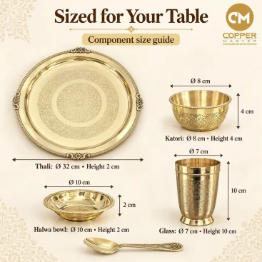 Border Pure Brass Thali Set, 6 Pieces (32 cm Plate) - 02_pt01_B0HM4WP3ZK.webp