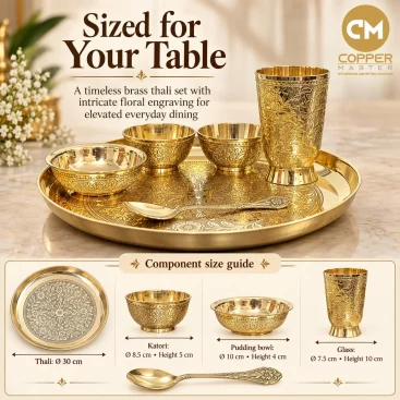 Signature Pure Brass Thali Set, 6 Pieces (30 cm Plate) - 02_pt01_B0HM4YM6GZ.webp