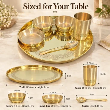 Virasat Pure Brass Thali Set, 6 Pieces (30 cm Plate) - 02_pt01_B0HM55WKGC.webp