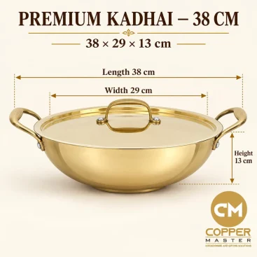 Pure Brass Cooking Kadhai with Lid & Kalai Tin Lining - Slide 2