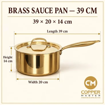 Handcrafted Pure Brass Saucepan with Lid & Kalai Tin Lining (2 Litres) - Slide 2