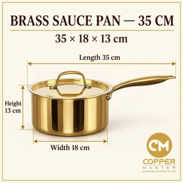 Handcrafted Pure Brass Saucepan with Lid & Kalai Tin Lining (1.5 Litres) - Slide 2