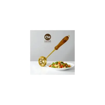 Copper-Master Pure Brass Lead Free Ladle with Wooden Handle for Dinnerware Serving & Cooking Heavy Weight 14.5 inch Ladle (Golchi)
