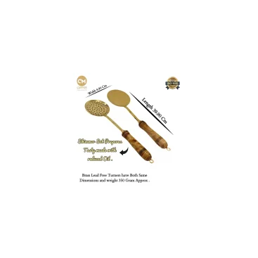 Pure Brass Lead-Free Skimmer & Plain Skimmer Spoon Set (14.5 Inch, Set of 2)