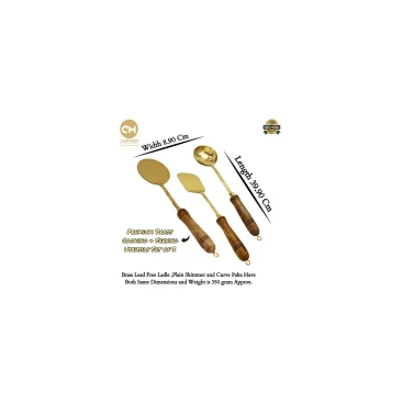 Pure Brass Lead-Free Round Palta, Ladle & Curve Turner Set (14.5 Inch, Set of 3)