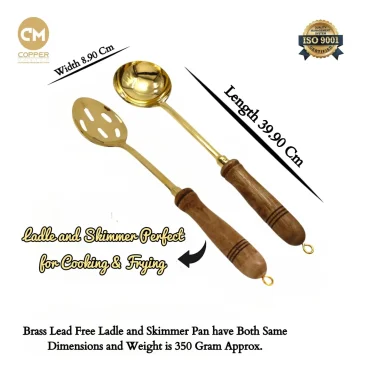 Pure Brass Lead-Free Skimmer Pan Spoon & Ladle Set (14.5 Inch, Set of 2)