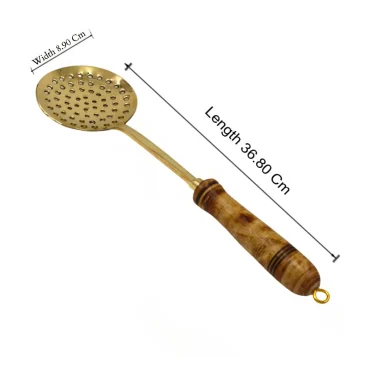 Pure Brass Skimmer/Strainer with Wooden Handle - 14.5 Inch