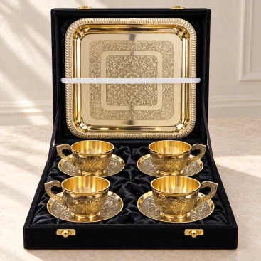 Copper Master Handcrafted Brass Cup Saucer 9Pc Gift Set Hero 1600