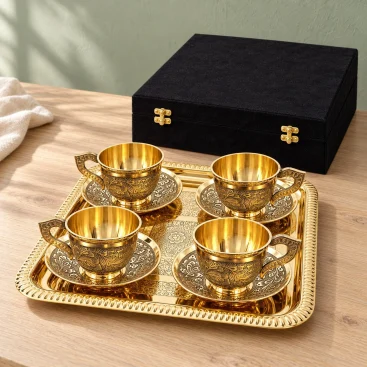 Copper Master Handcrafted Brass Cup Saucer 9Pc Whatsapp Hero 1600