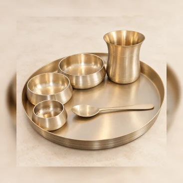Pure Kansa Royal Curved Rim Thali Set (6 Pieces - 30 cm - 1.83 kg)