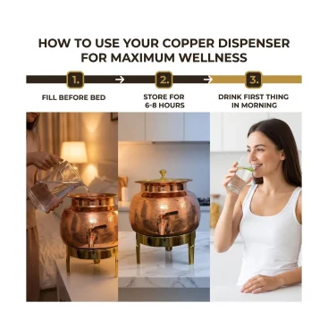 Pure Copper Water Dispenser Matka Pot with Brass Stand and Tap Floral Etched Finish Slide 5 (99.51% Certified Pure Copper)